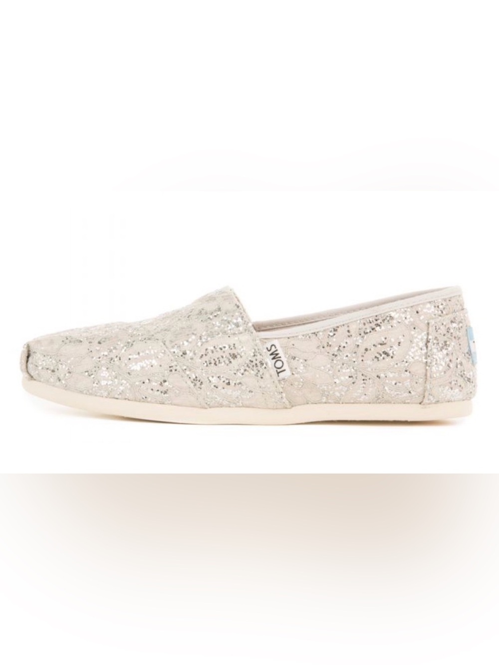 TOMS Silver Lace Glitz Glitter Classic Alpargata Slip-On Shoes